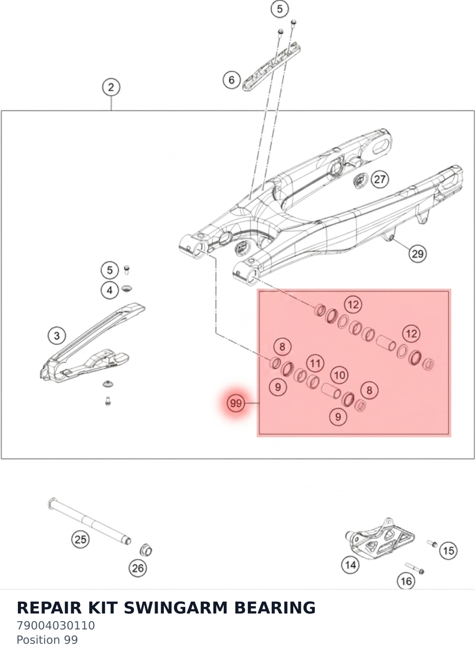 Repair kit swingarm bearing