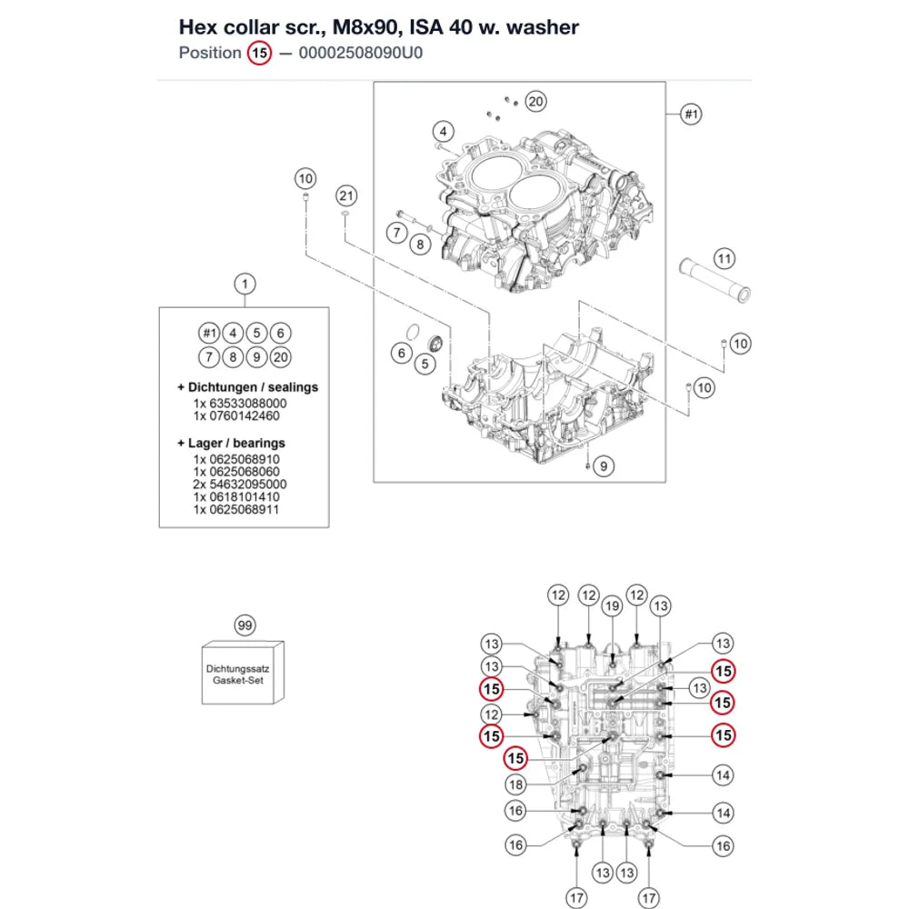Hex collar scr., M8x90, ISA 40 w. washer