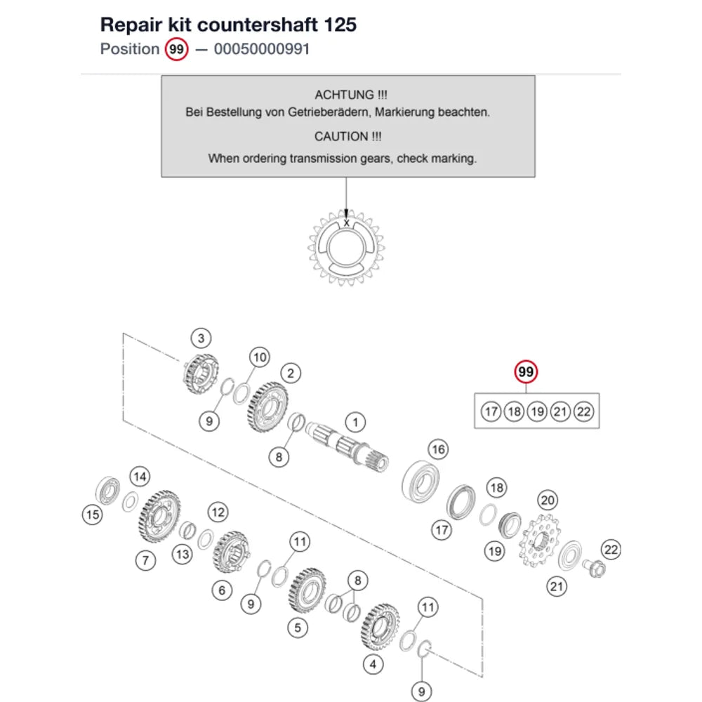 Repair kit countershaft 125