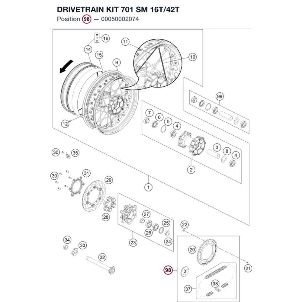 DRIVETRAIN KIT 701 SM 16T/42T