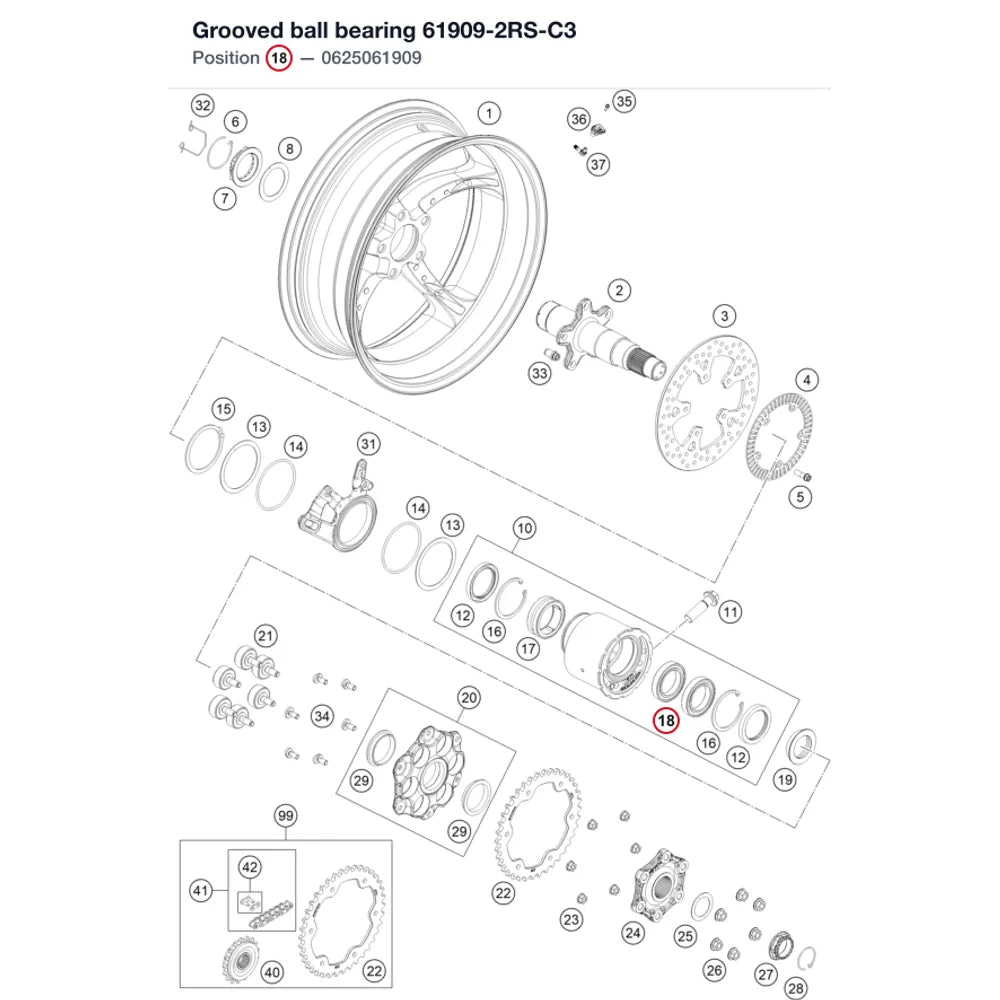 Grooved ball bearing 61909-2RS-C3
