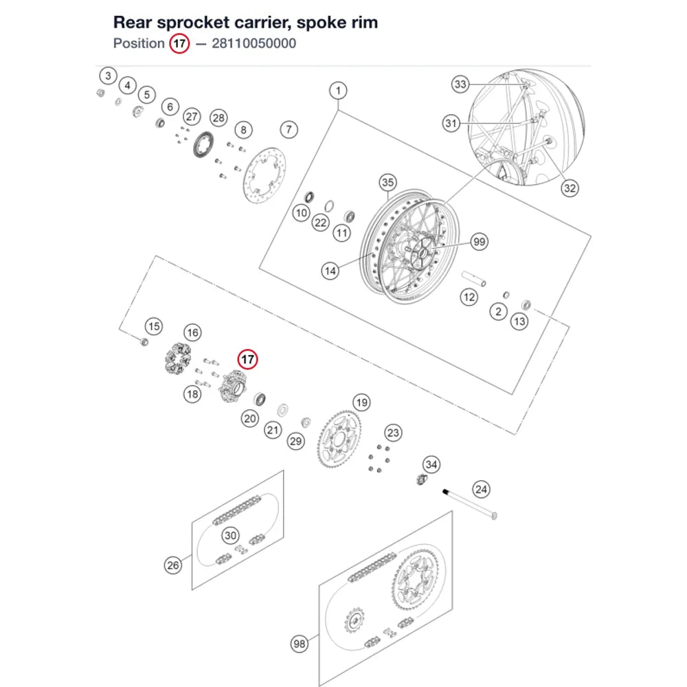 Rear sprocket carrier, spoke rim