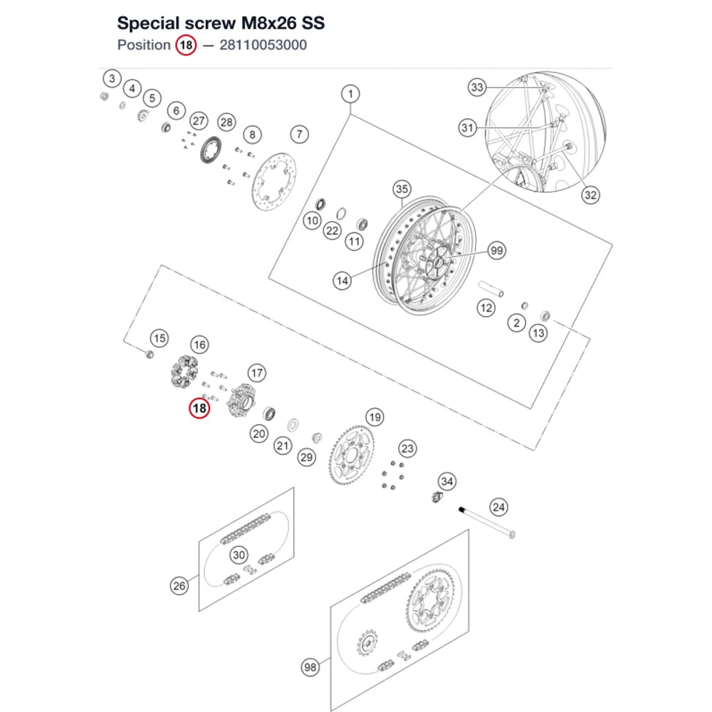 Special screw M8x26 SS