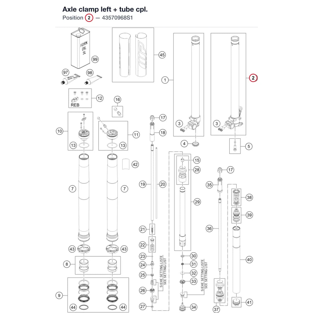 Axle clamp left + tube cpl.