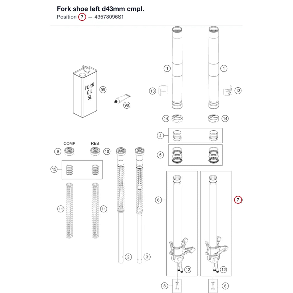 Fork shoe left d43mm cmpl.