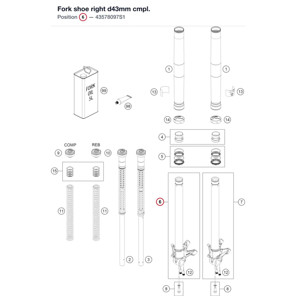 Fork shoe right d43mm cmpl.