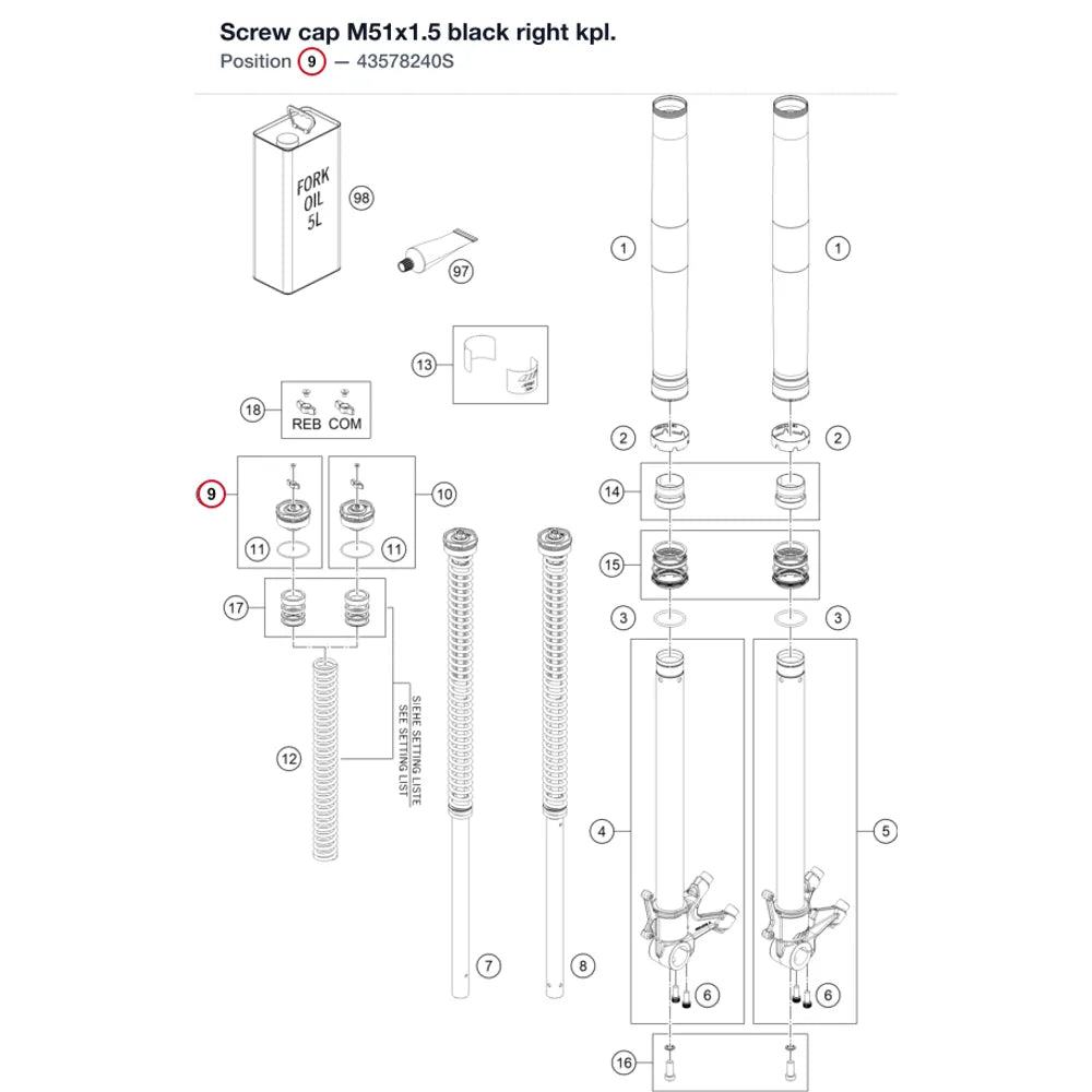 Screw cap M51x1.5 black right kpl.