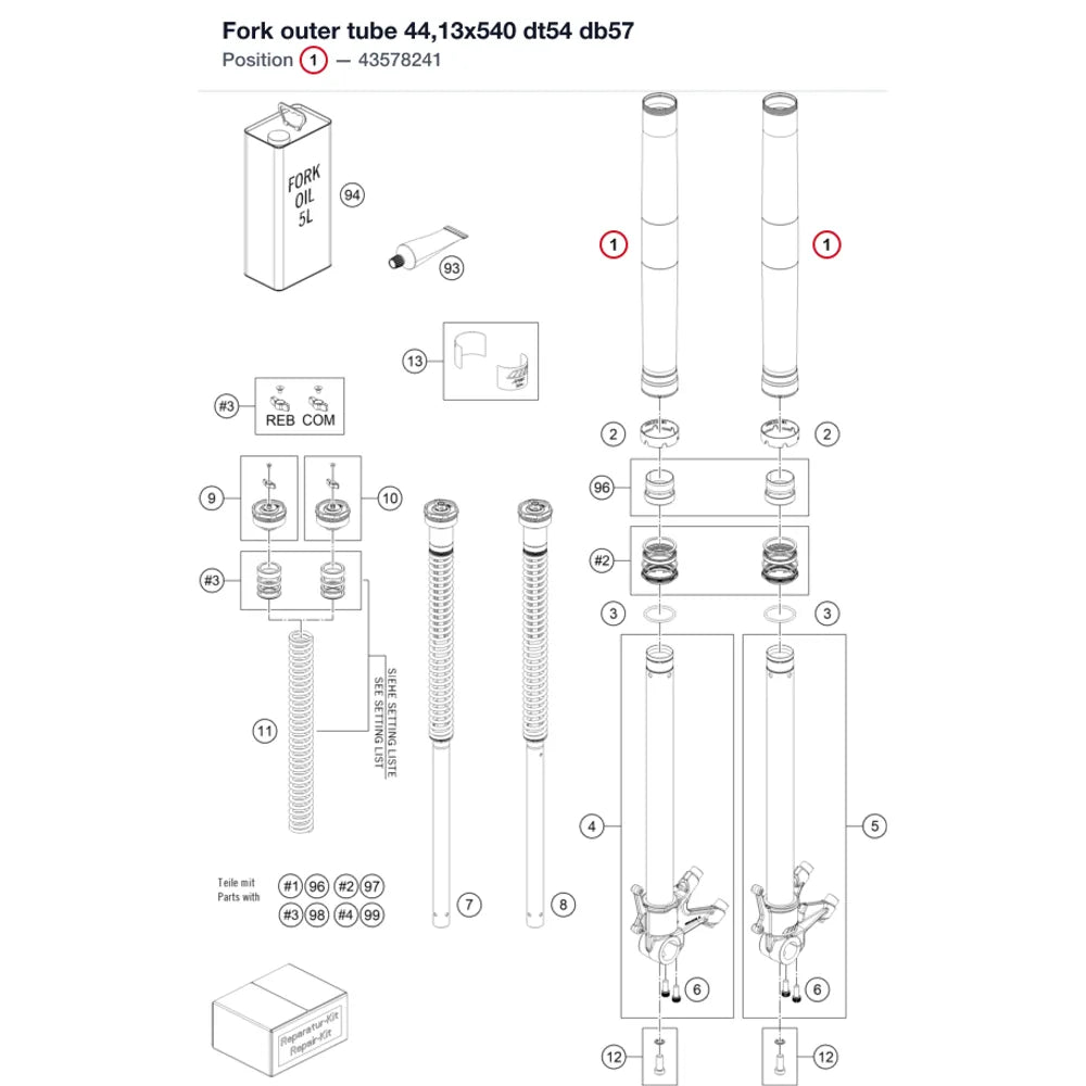 Fork outer tube 44,13x540 dt54 db57