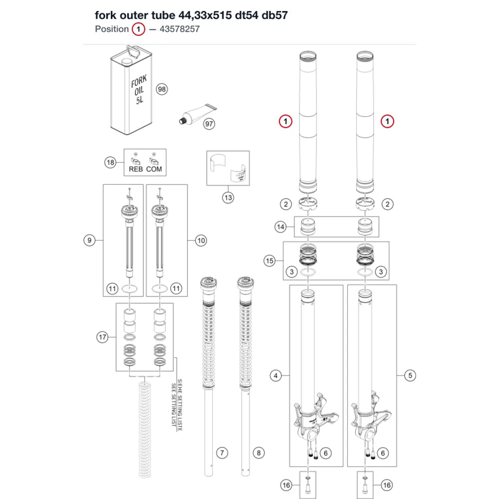 fork outer tube 44,33x515 dt54 db57