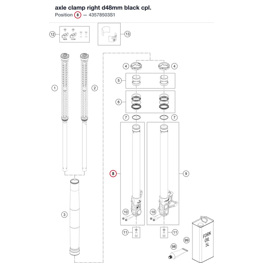 axle clamp right d48mm black cpl.