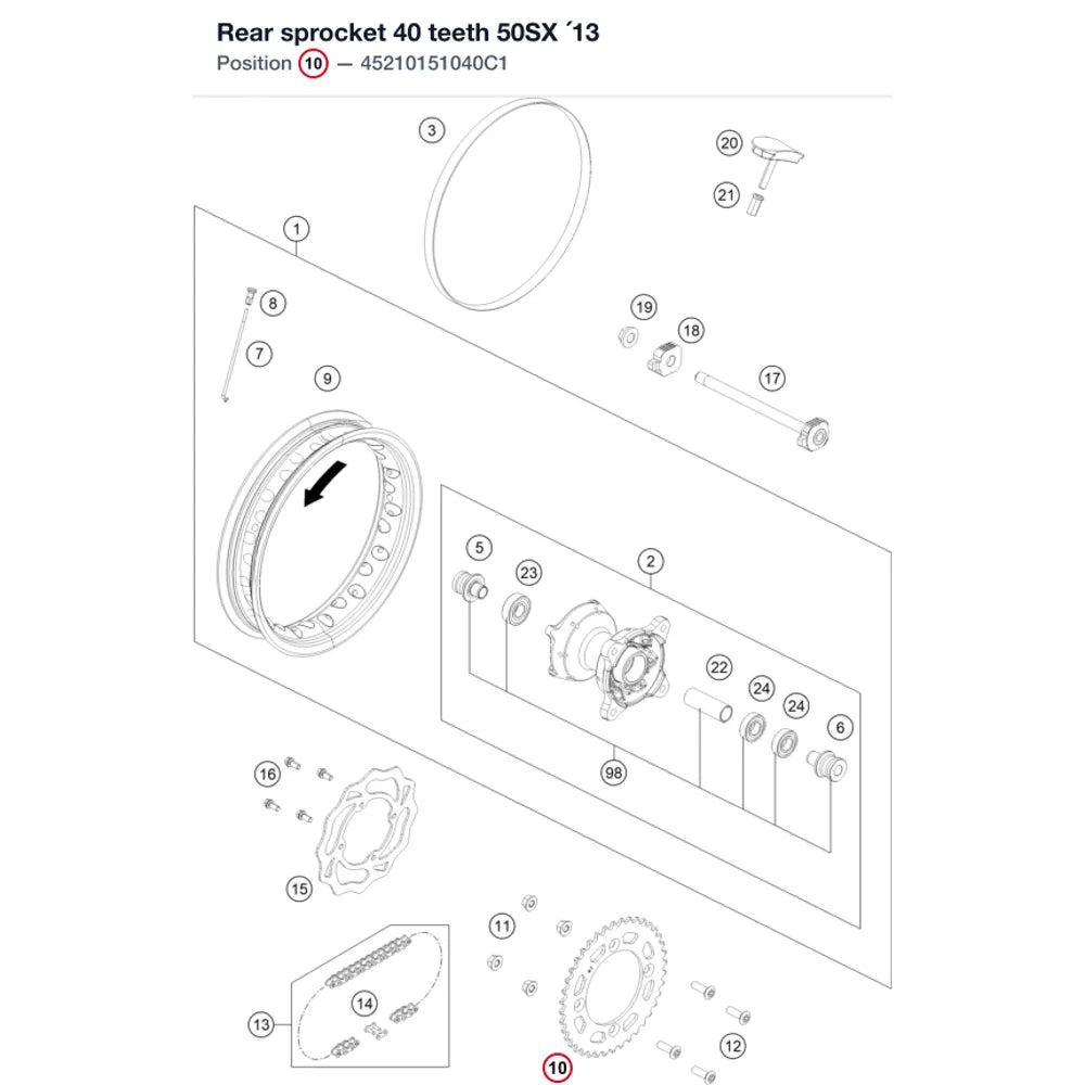 Rear sprocket 40 teeth 50SX ´13