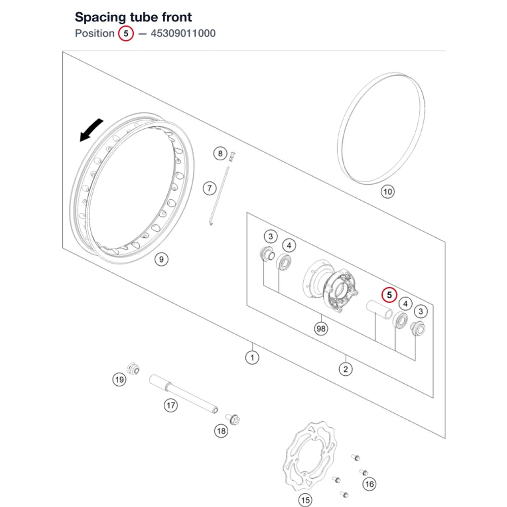 Spacing tube front