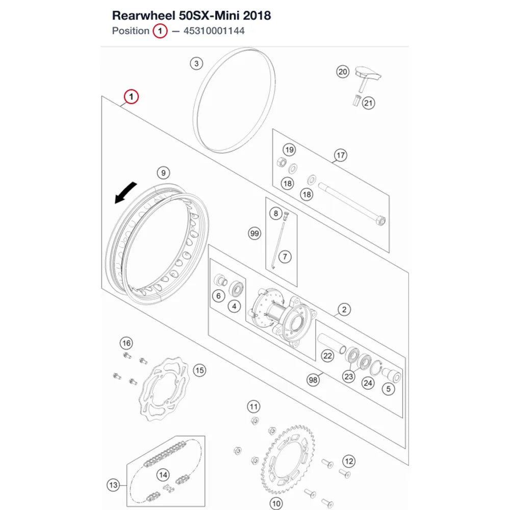 Rearwheel 50SX-Mini 2018