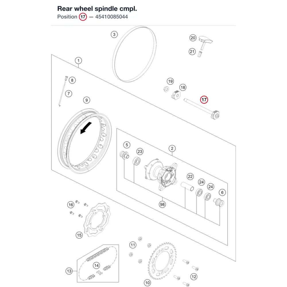 Rear wheel spindle cmpl.