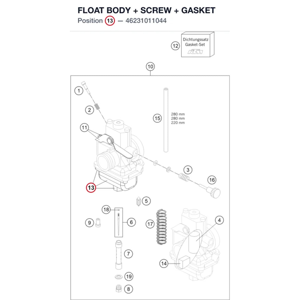 FLOAT BODY + SCREW + GASKET