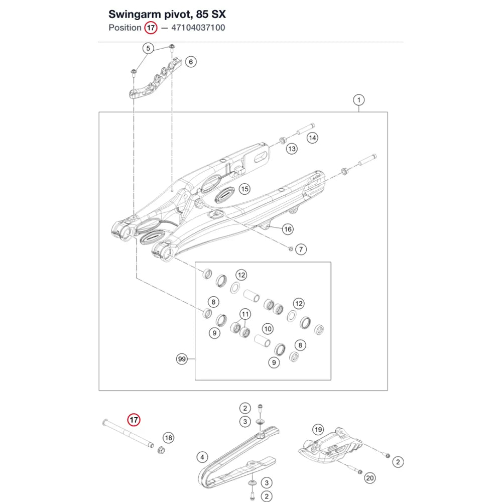 Swingarm pivot, 85 SX