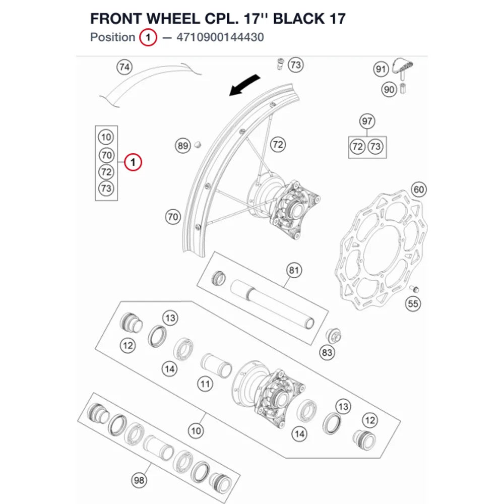 FRONT WHEEL CPL. 17'' BLACK 17