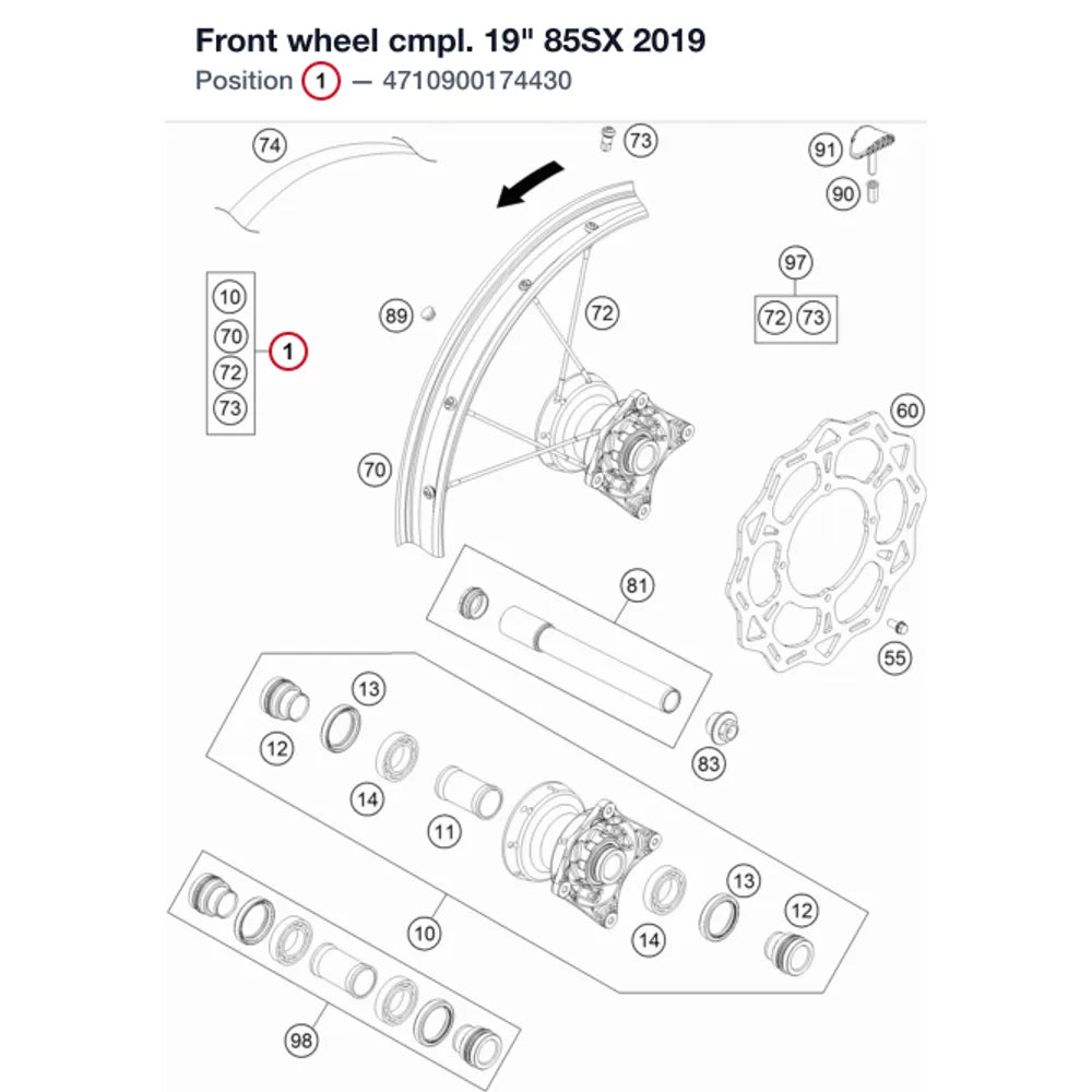 Front wheel cmpl. 19" 85SX 2019