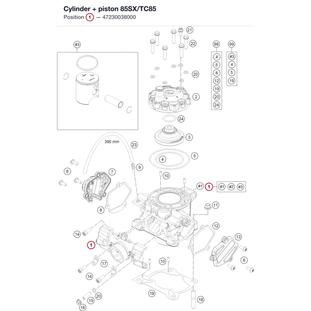 Cylinder + piston 85SX/TC85