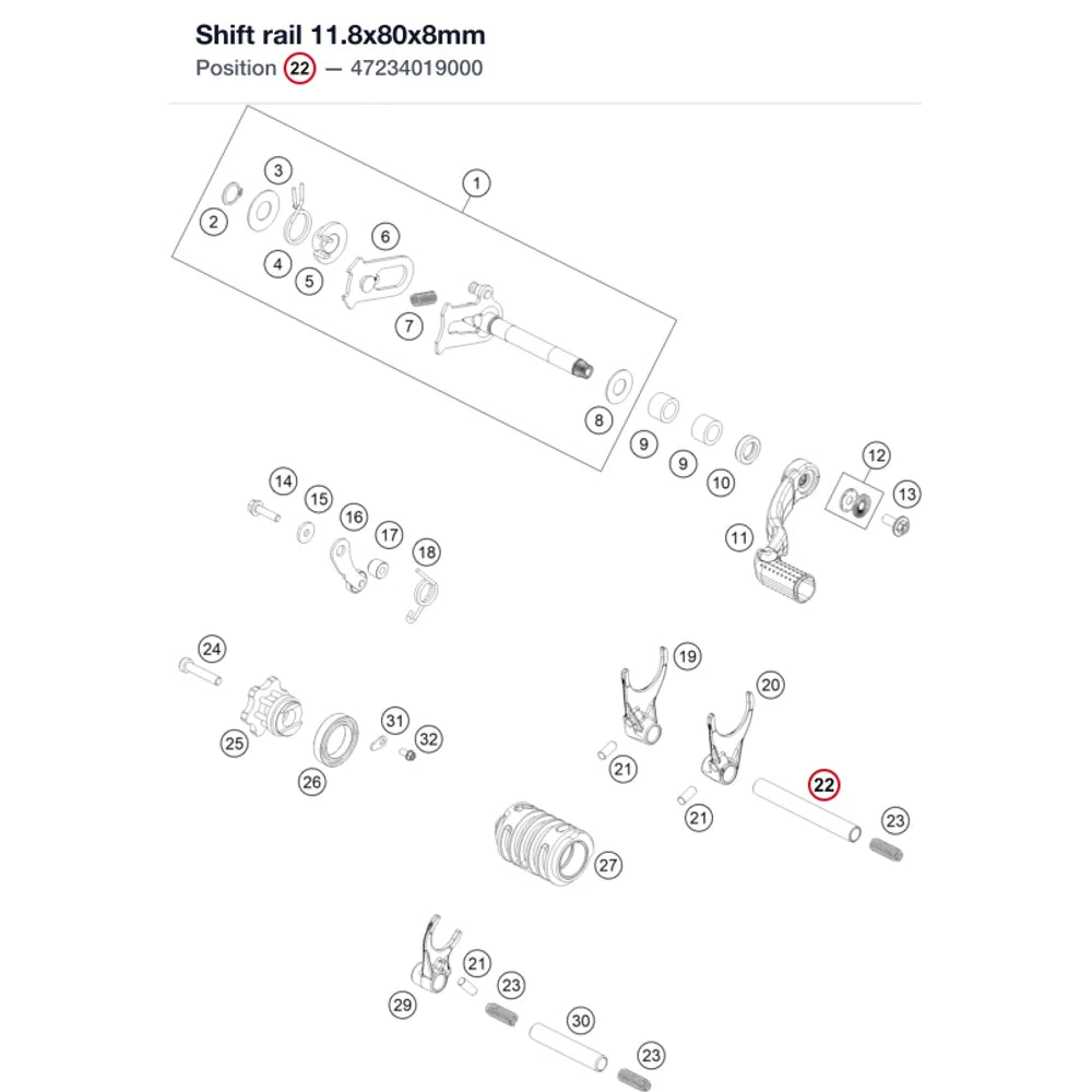 Shift rail 11.8x80x8mm