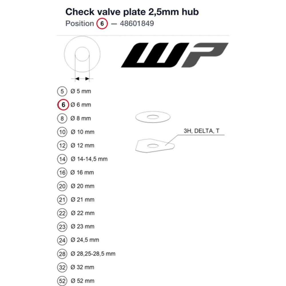 Check valve plate 2,5mm hub