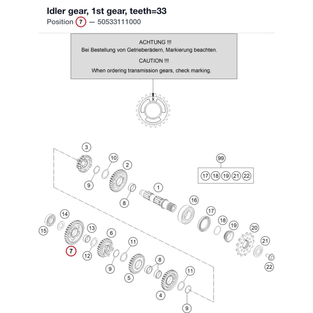 Idler gear, 1st gear, teeth=33