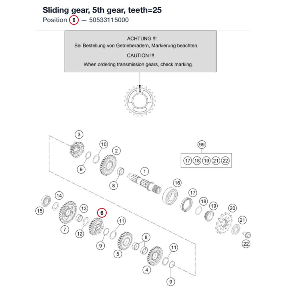 Sliding gear, 5th gear, teeth=25