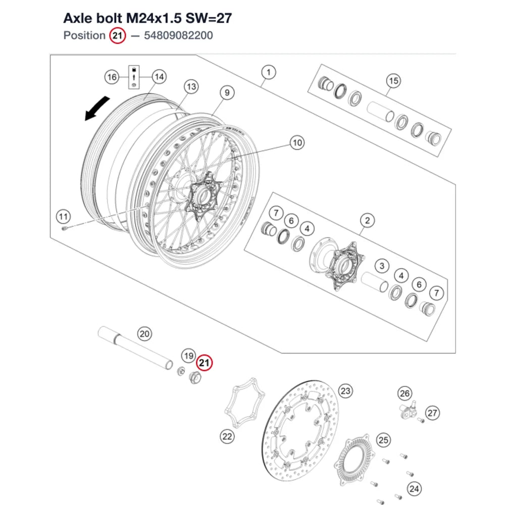 Axle bolt M24x1.5 SW=27