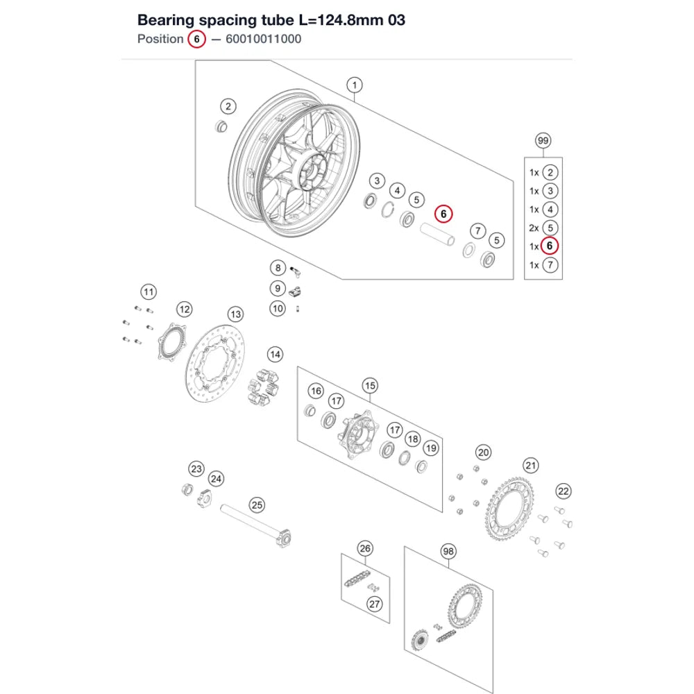 Bearing spacing tube L=124.8mm  03