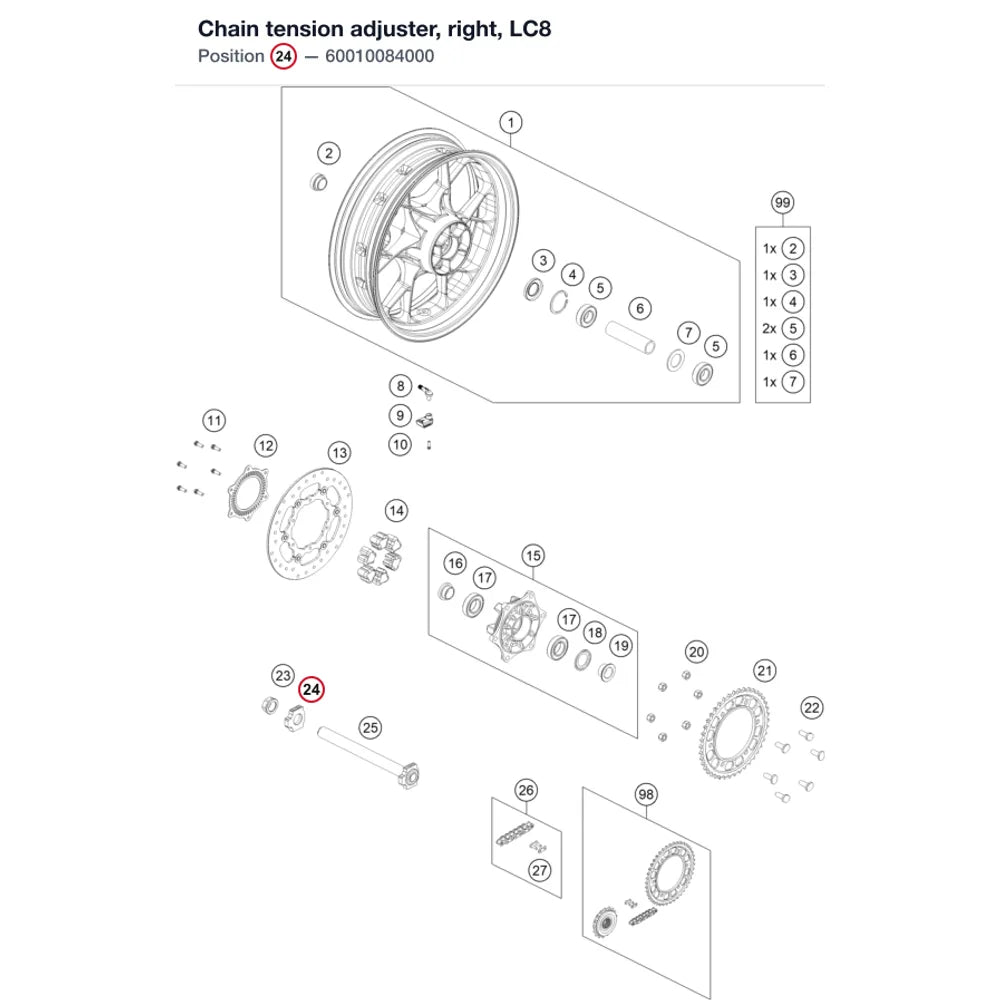 Chain tension adjuster, right, LC8