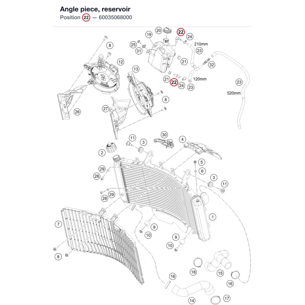 Angle piece, reservoir
