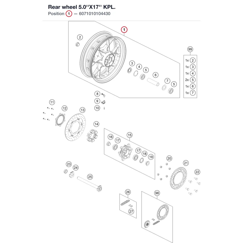 Rear wheel 5.0''X17'' KPL.