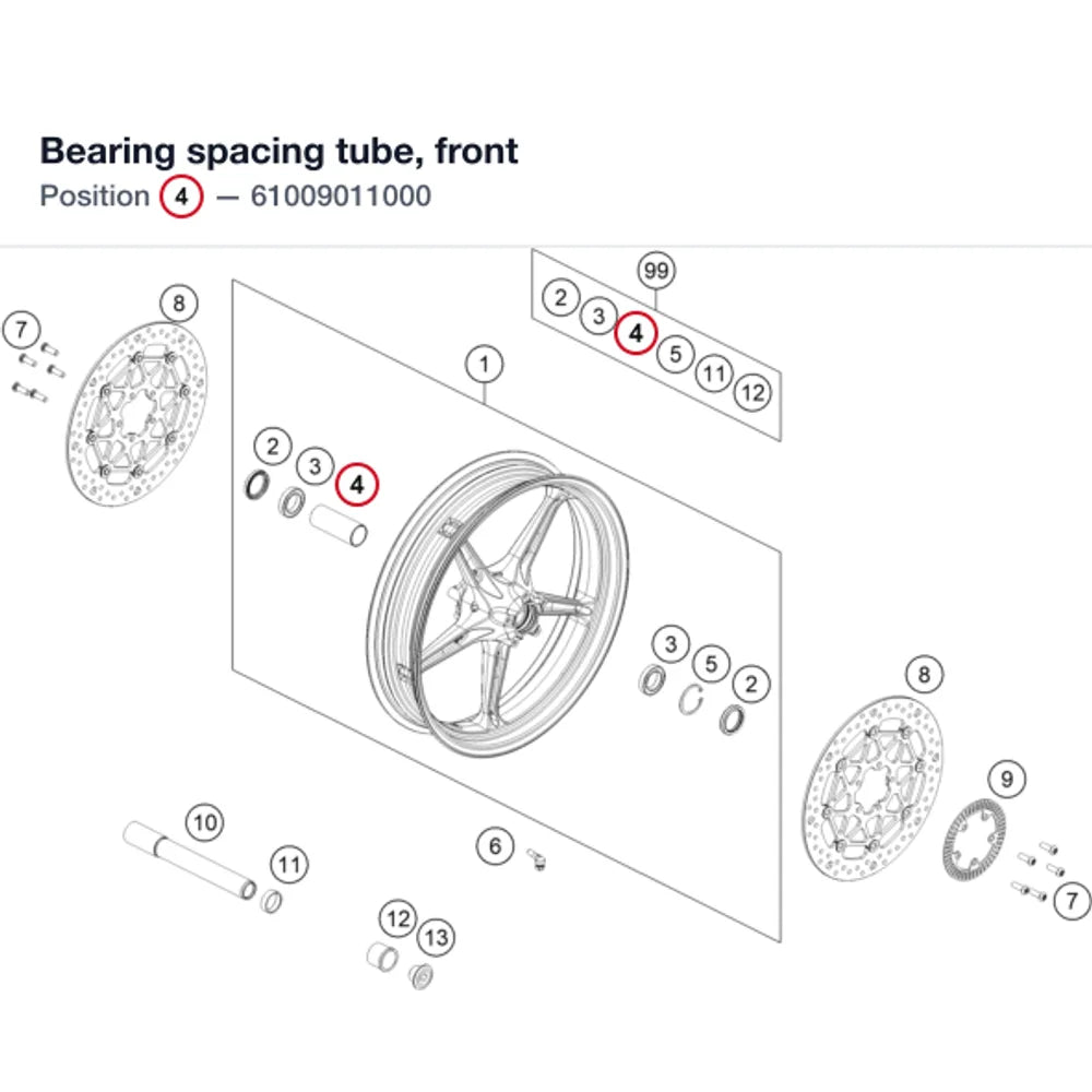 Bearing spacing tube, front