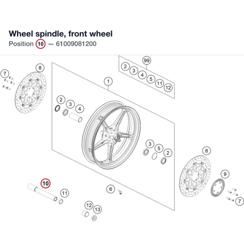 Wheel spindle, front wheel