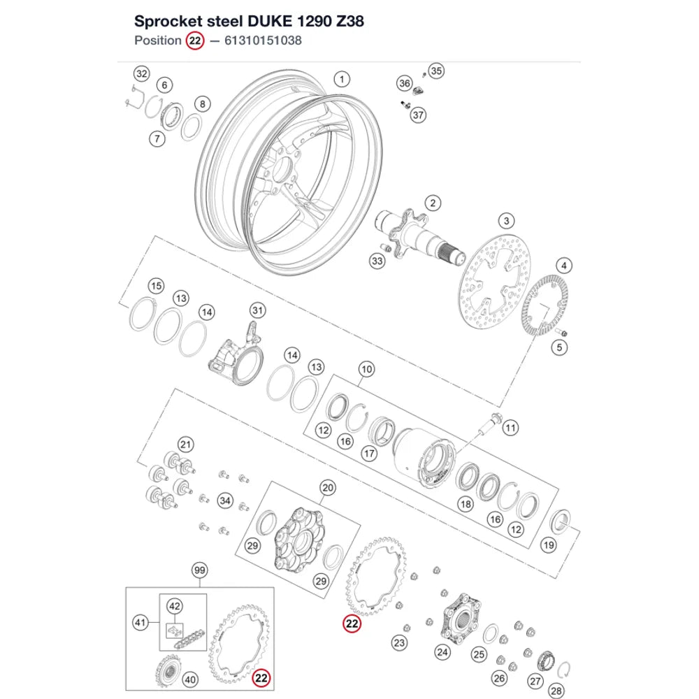 Sprocket steel DUKE 1290 Z38