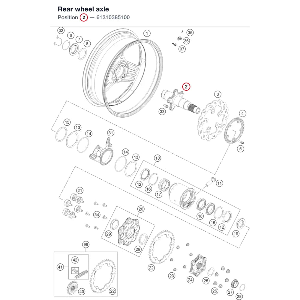 Rear wheel axle
