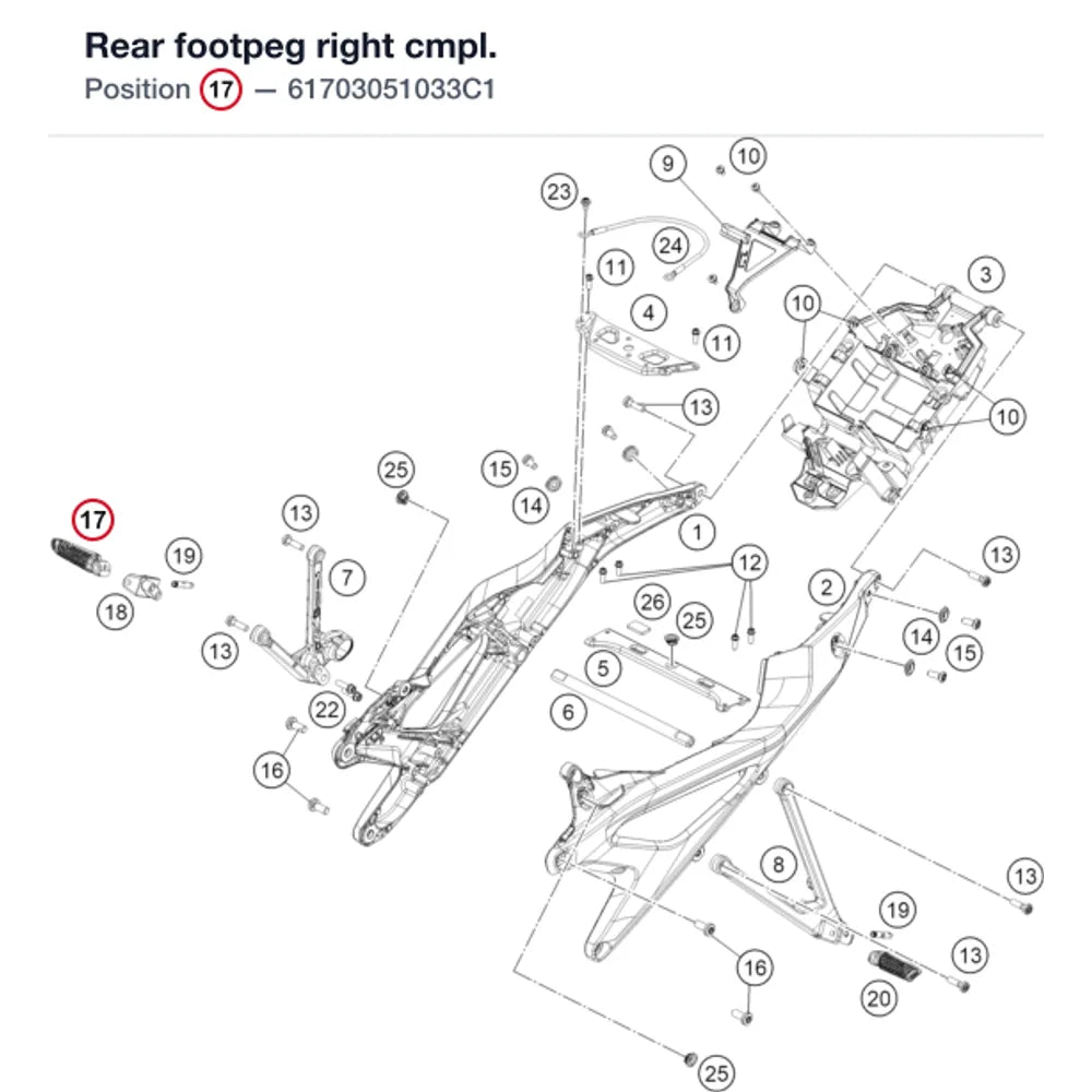 Rear footpeg right cmpl.