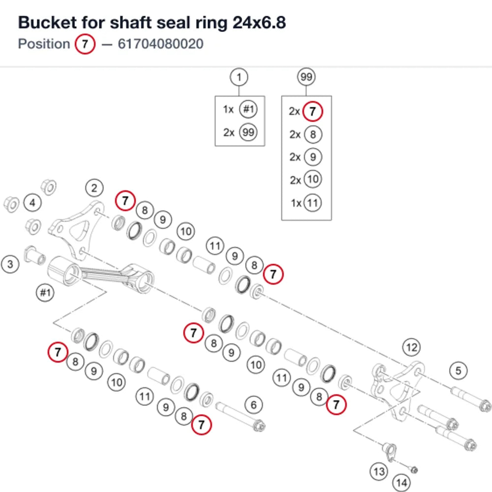 Bucket for shaft seal ring 24x6.8