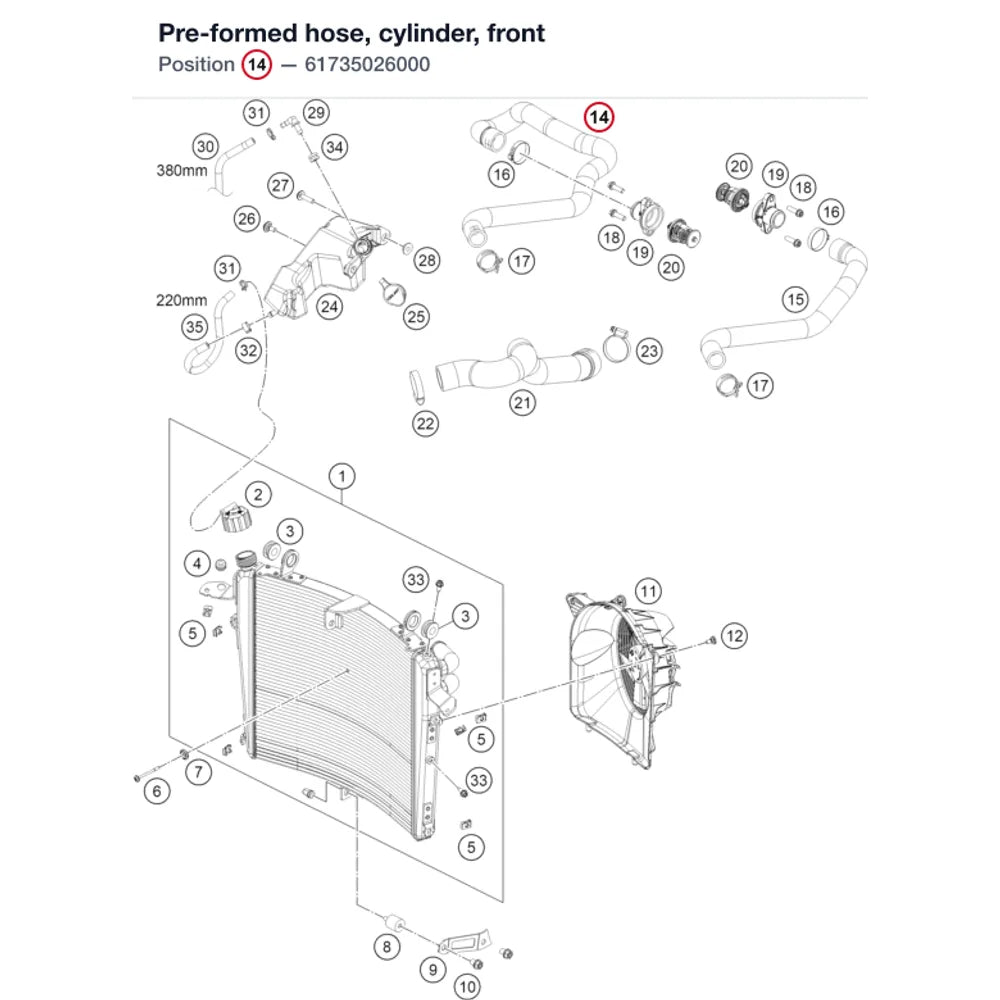 Pre-formed hose, cylinder, front