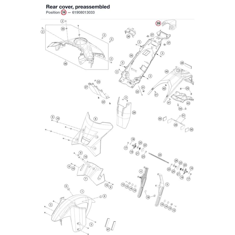 Rear cover, preassembled