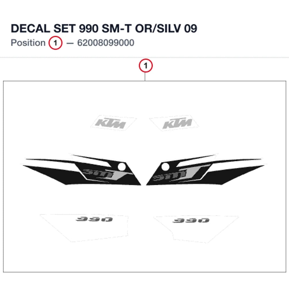 DECAL SET 990 SM-T OR/SILV 09