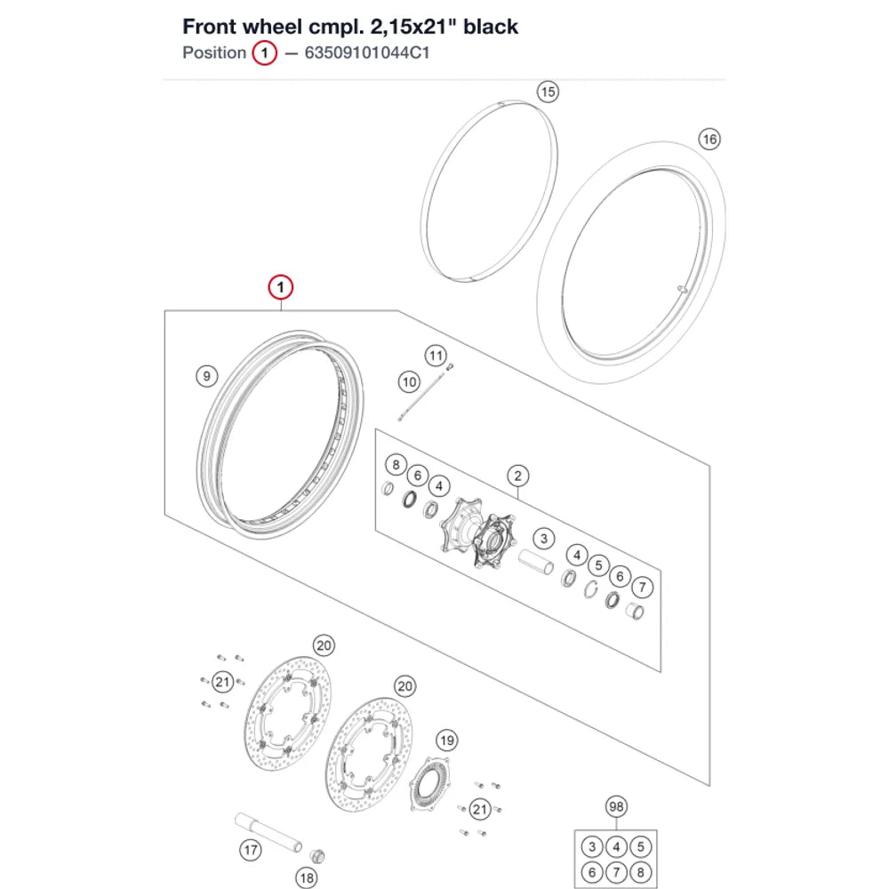 Front wheel cmpl. 2,15x21" black
