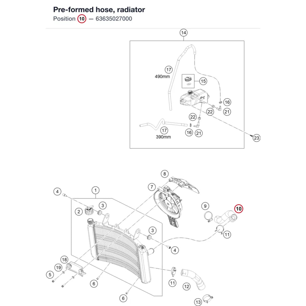 Pre-formed hose, radiator