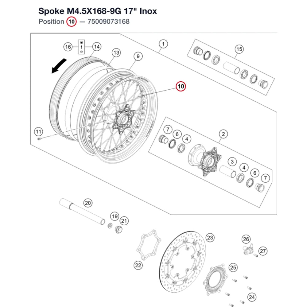 Spoke M4.5X168-9G 17" Inox