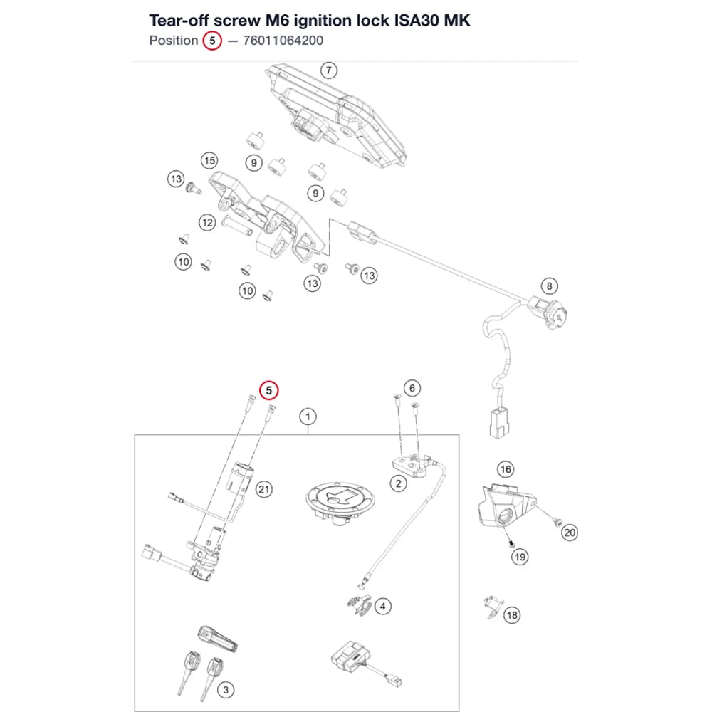 Tear-off screw M6 ignition lock ISA30 MK