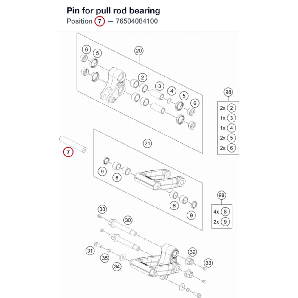 Pin for pull rod bearing