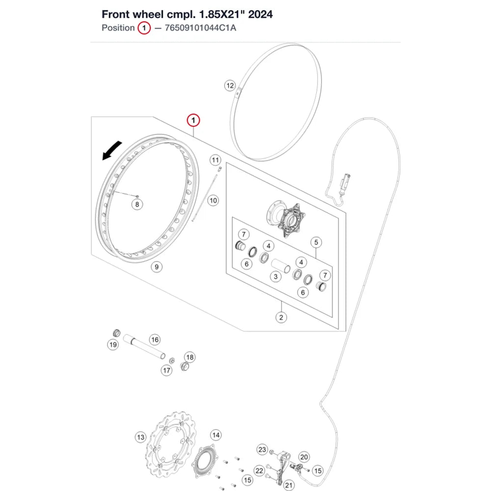Front wheel cmpl. 1.85X21" 2024