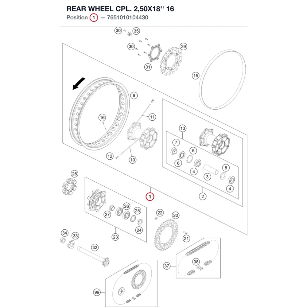 REAR WHEEL CPL. 2,50X18''    16