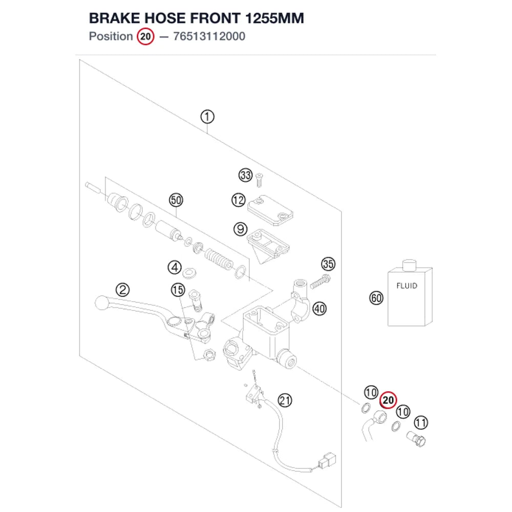 BRAKE HOSE FRONT 1255MM