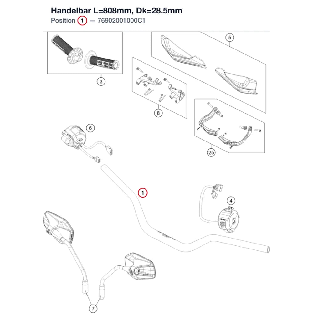 Handelbar L=808mm, Dk=28.5mm